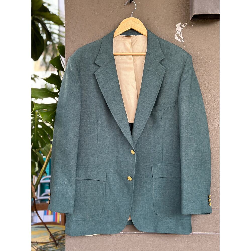 Vintage 80s Oakmont Made in USA Men’s 46R Green Worsted Wool Blazer Sport Coat